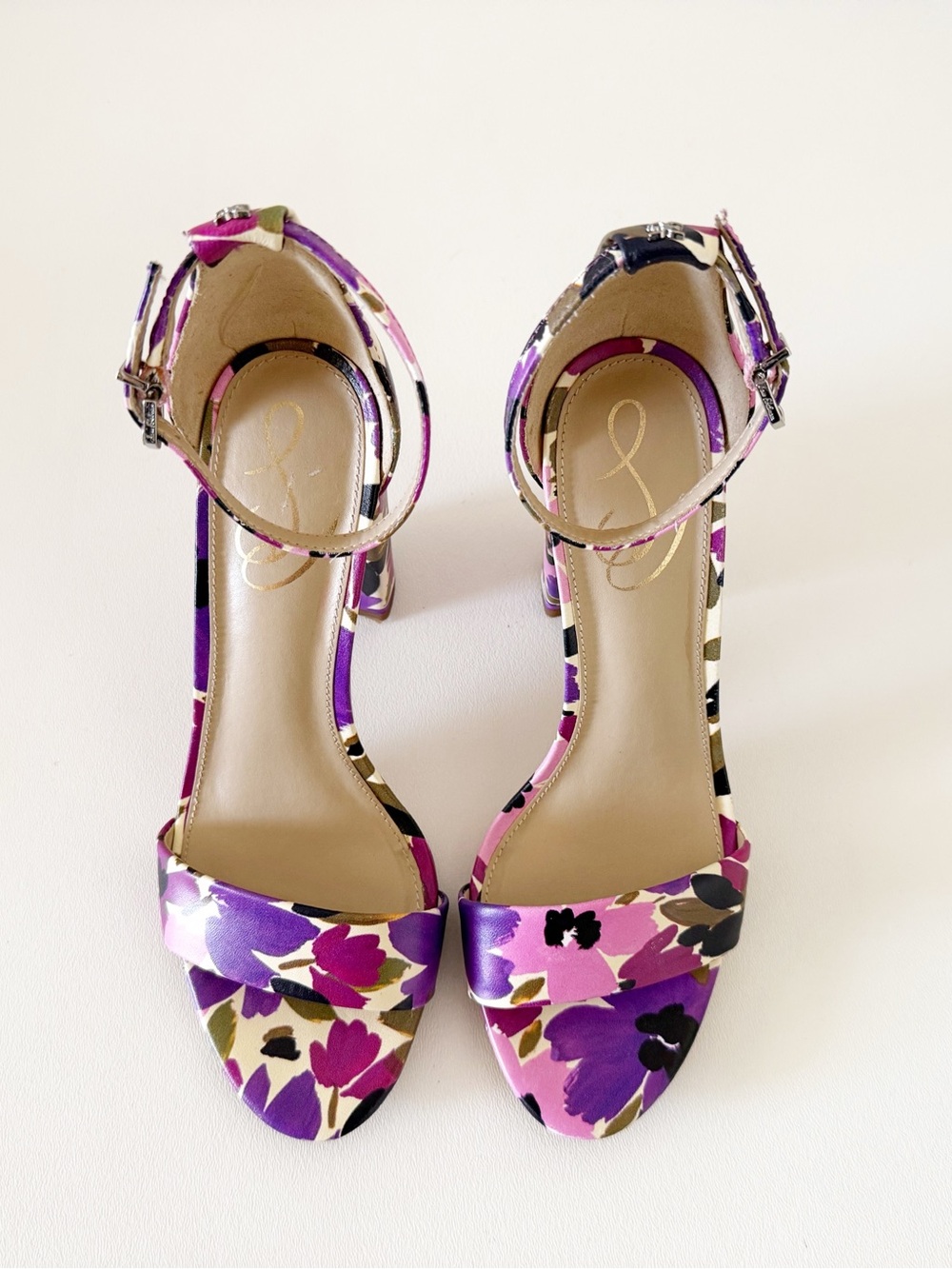 Sam Edelman Shoes Yaro Violet Floral Ankle-Strap Block Heel Sandals 7.5 - Picture 5 of 12